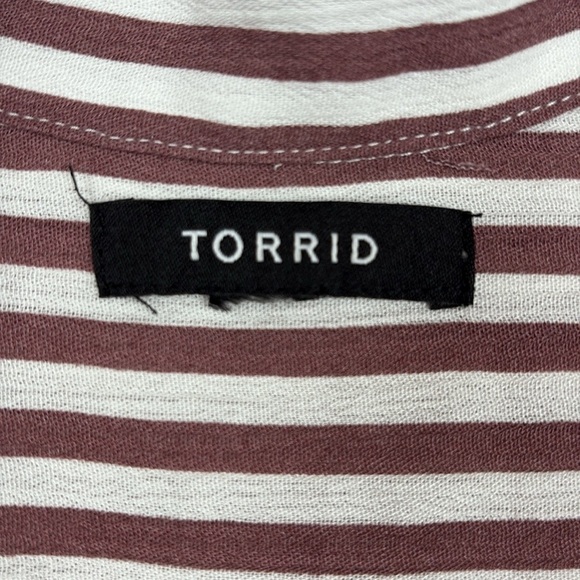 Torrid Gauze Striped Open Front Shirt Tunic Kimono Burgundy - Picture 7 of 9